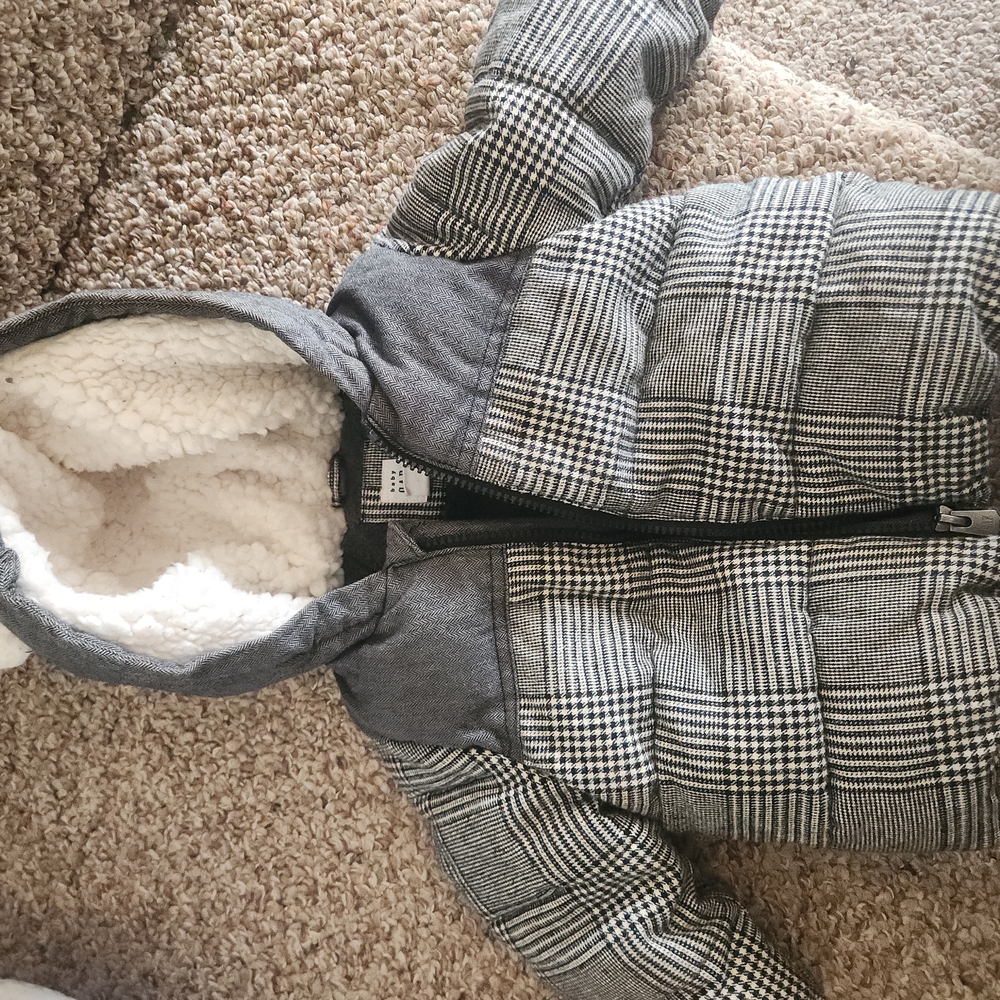 Gray and Black Plaid Hooded Jacket